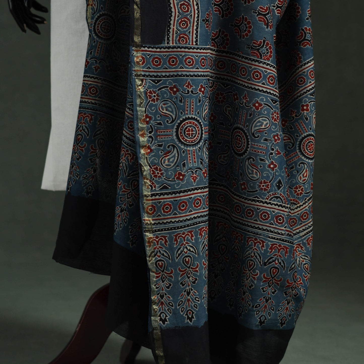 Blue - chanderi silk kutch hand block print natural dyed
