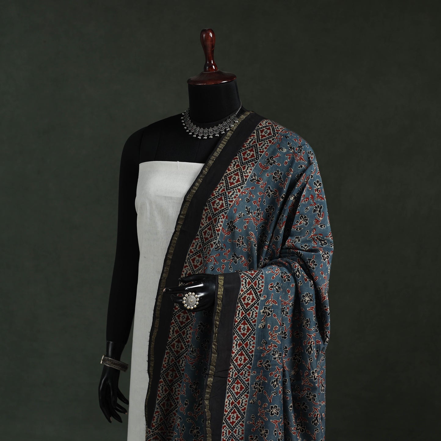 Blue - chanderi silk kutch hand block print natural dyed