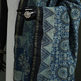 Blue - chanderi silk kutch hand block print natural dyed