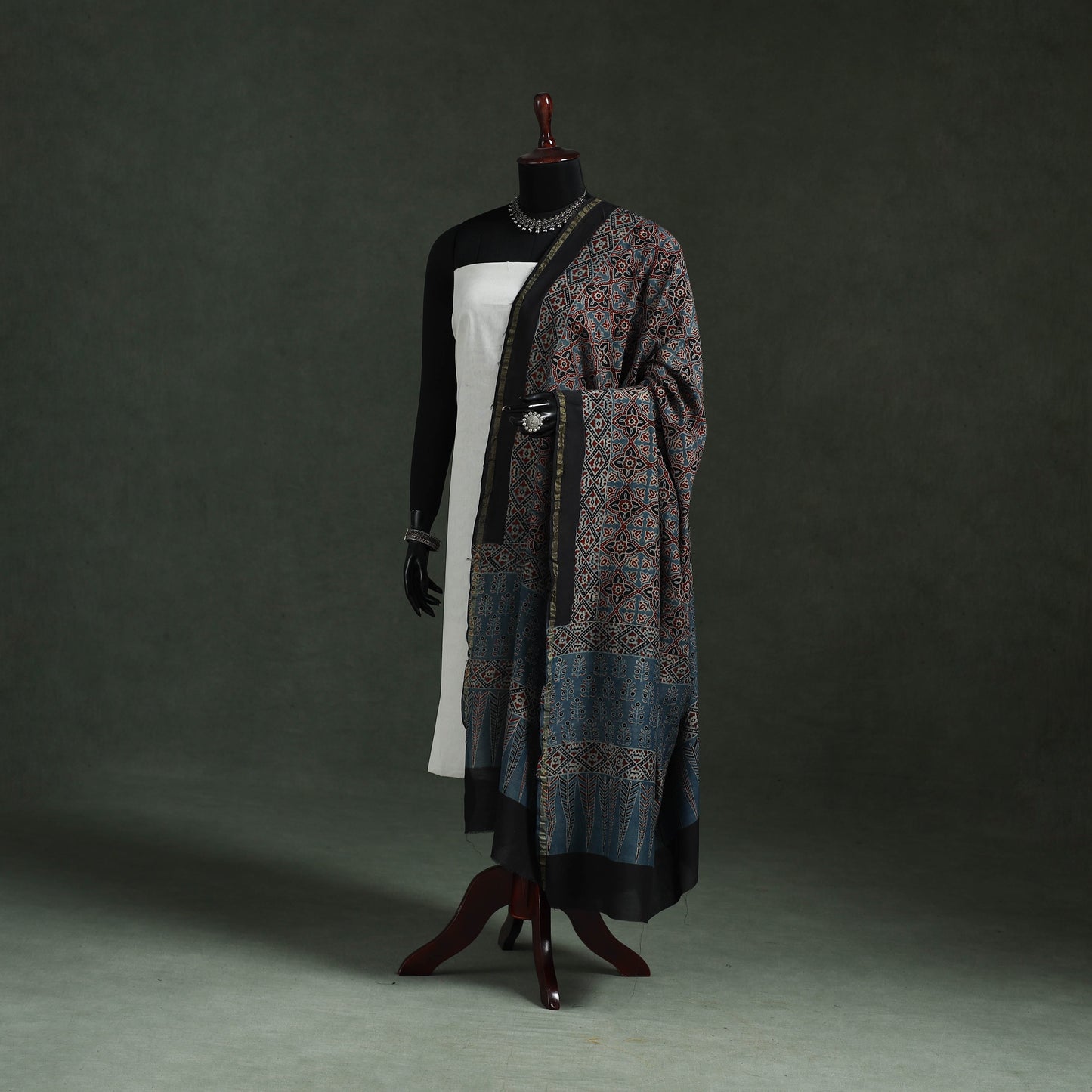 Blue - chanderi silk kutch hand block print natural dyed