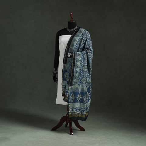 Blue - chanderi silk kutch hand block print natural dyed