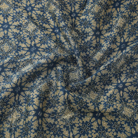 Blue Block Print Chanderi Silk Natural Dyed Ajrakh Fabric