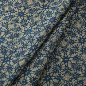 Blue Block Print Chanderi Silk Natural Dyed Ajrakh Fabric