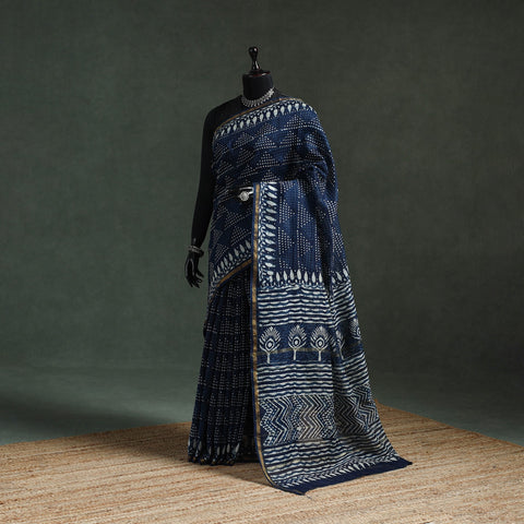Chanderi silk natural dyed hand block indigo dabu bagru