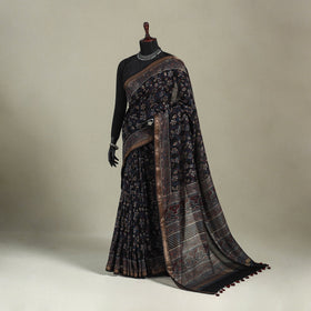 Chanderi Silk Natural Dyed Zari Border Ajrakh Print Saree