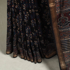 Chanderi Silk Natural Dyed Zari Border Ajrakh Print Saree