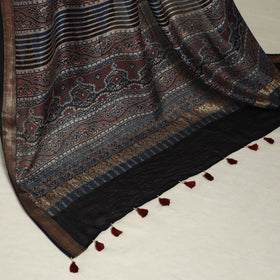 Chanderi Silk Natural Dyed Zari Border Ajrakh Print Saree