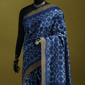 Chanderi silk nui shibori tie-dye saree with ghicha border