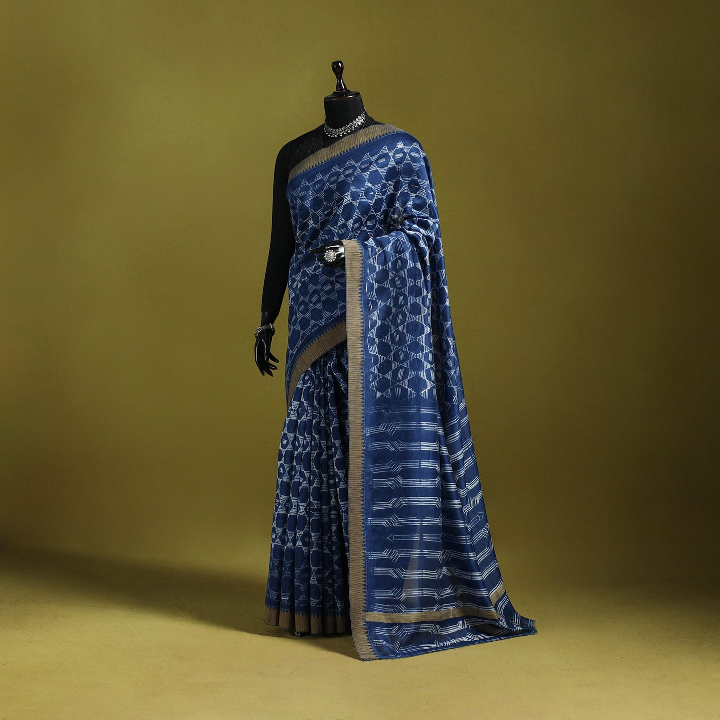 Chanderi silk nui shibori tie-dye saree with ghicha border