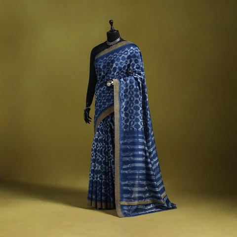 Chanderi silk nui shibori tie-dye saree with ghicha border