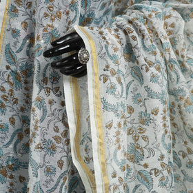 Blue Block Print Kota Doria Cotton Sanganeri Floral Dupatta 