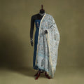 Blue Block Print Kota Doria Cotton Sanganeri Floral Dupatta 