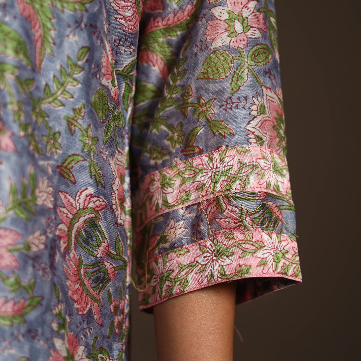 Blue - chanderi silk sanganeri kurta set (set of 3) 17