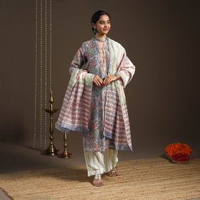 Blue - chanderi silk sanganeri kurta set (set of 3) 17