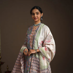 Blue - chanderi silk sanganeri kurta set (set of 3) 17