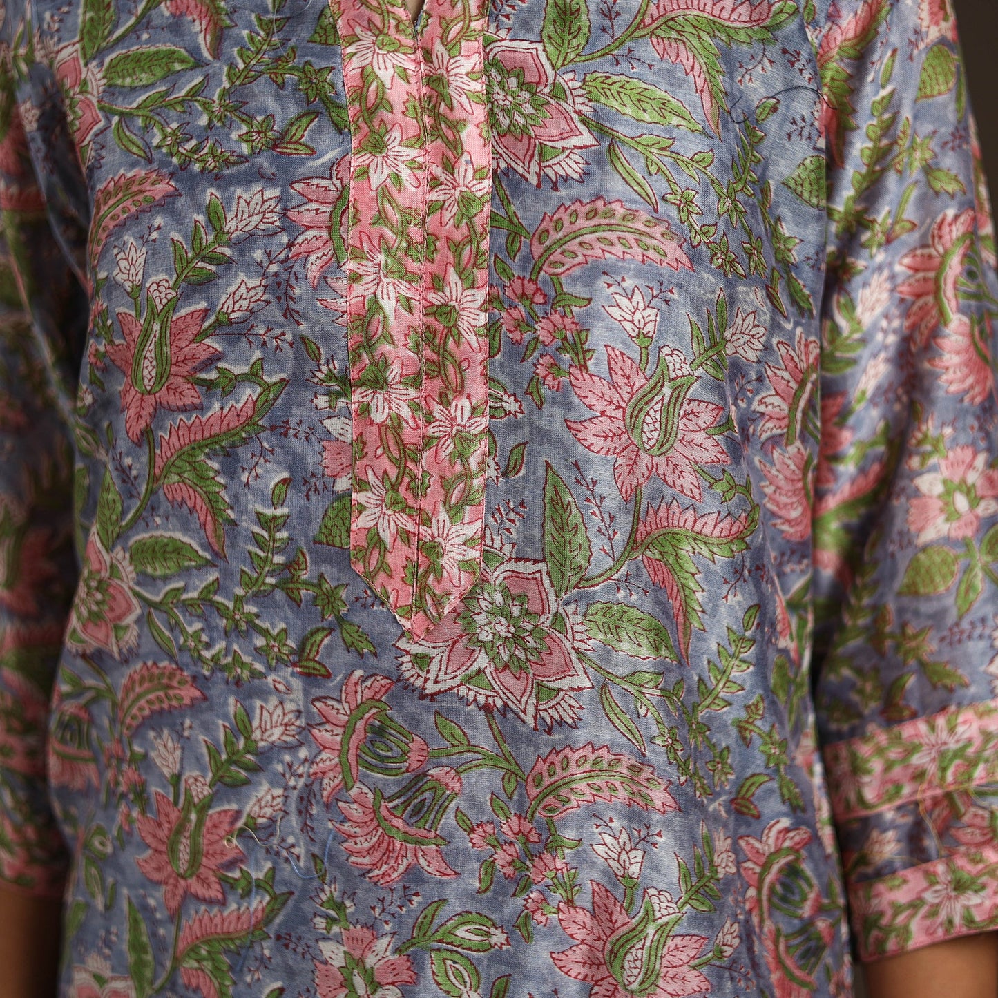 Blue - chanderi silk sanganeri kurta set (set of 3) 17