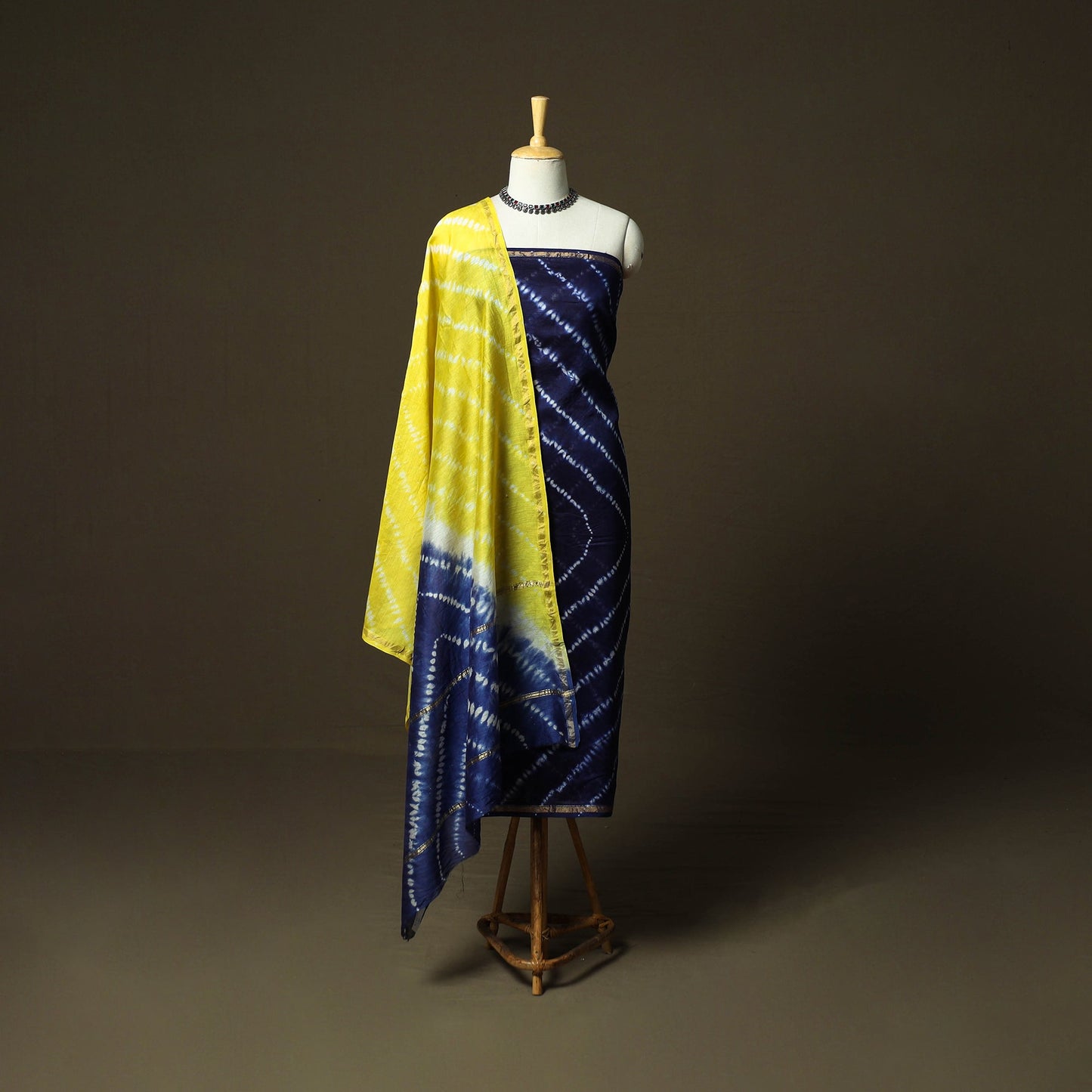 Chanderi silk shibori tie-dye 3pc unstitched dress material