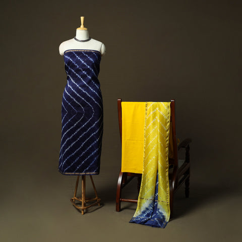 Chanderi silk shibori tie-dye 3pc unstitched dress material