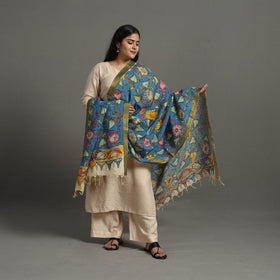 Blue - chanderi silk srikalahasti handpainted pen kalamkari