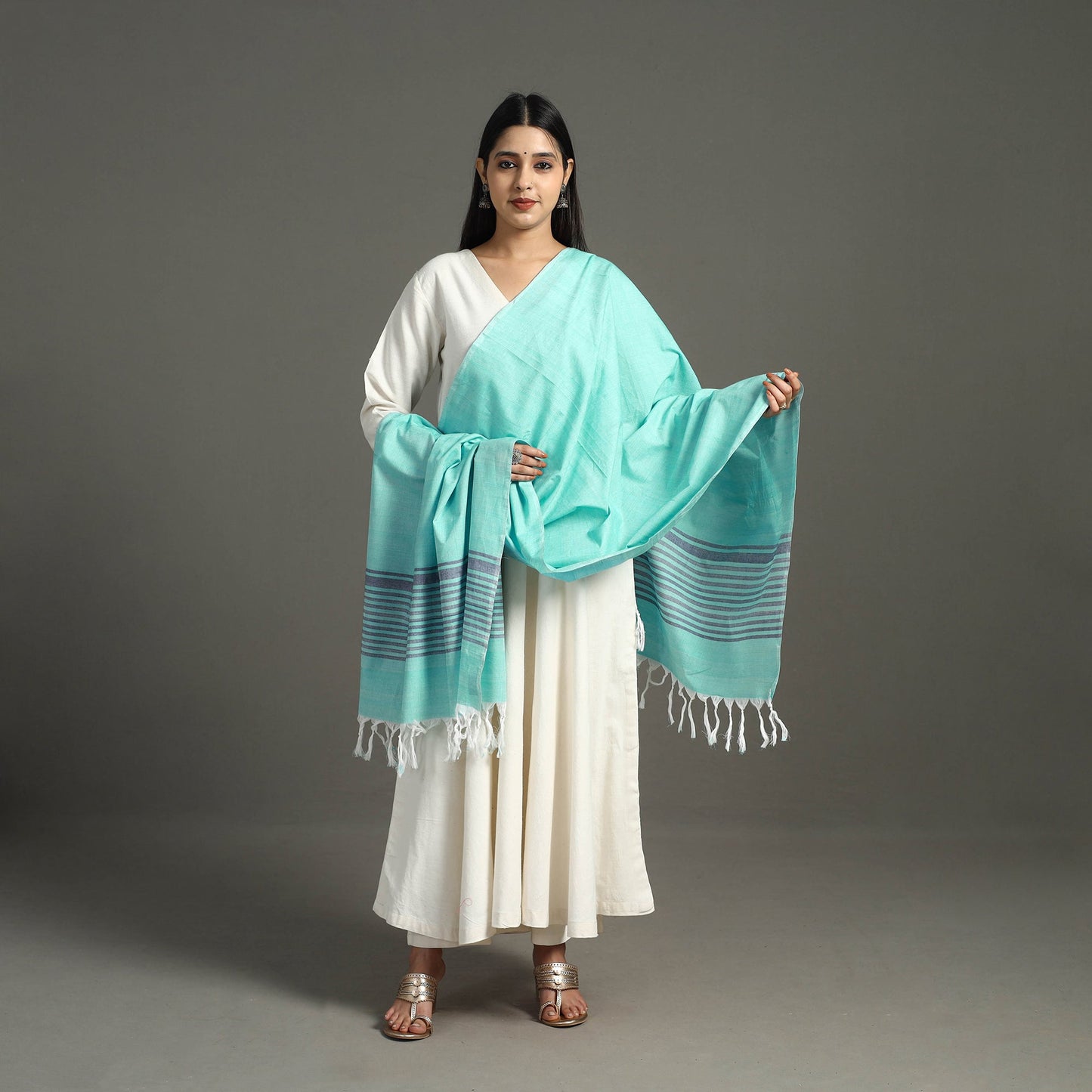 Blue - chendamangalam kuriappilly cotton handloom dupatta