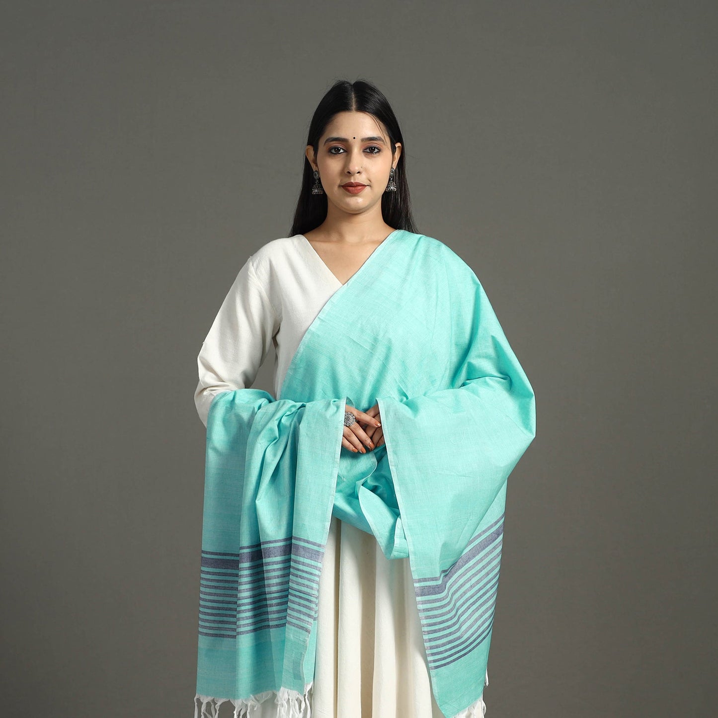 Blue - chendamangalam kuriappilly cotton handloom dupatta