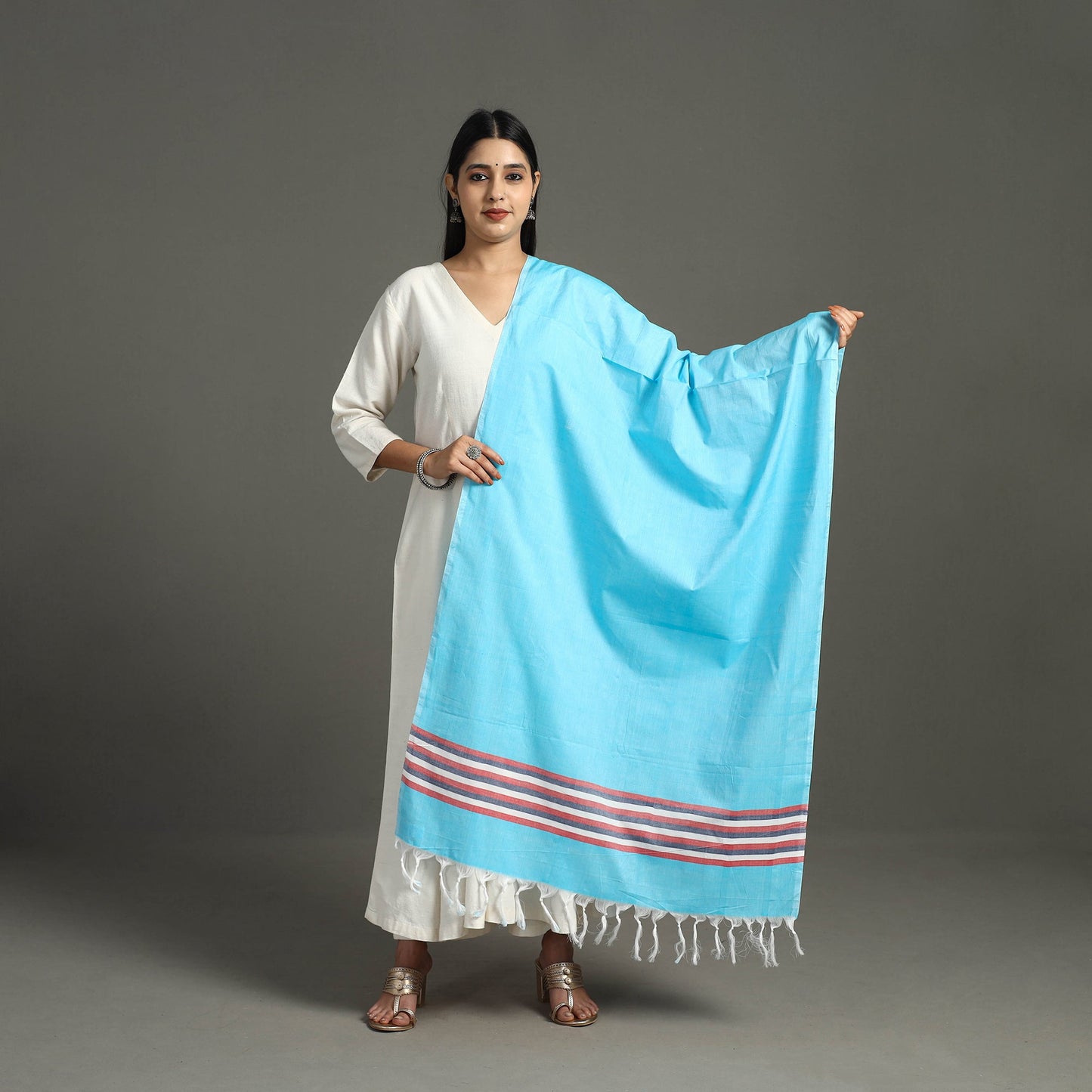 Blue - chendamangalam kuriappilly cotton handloom dupatta