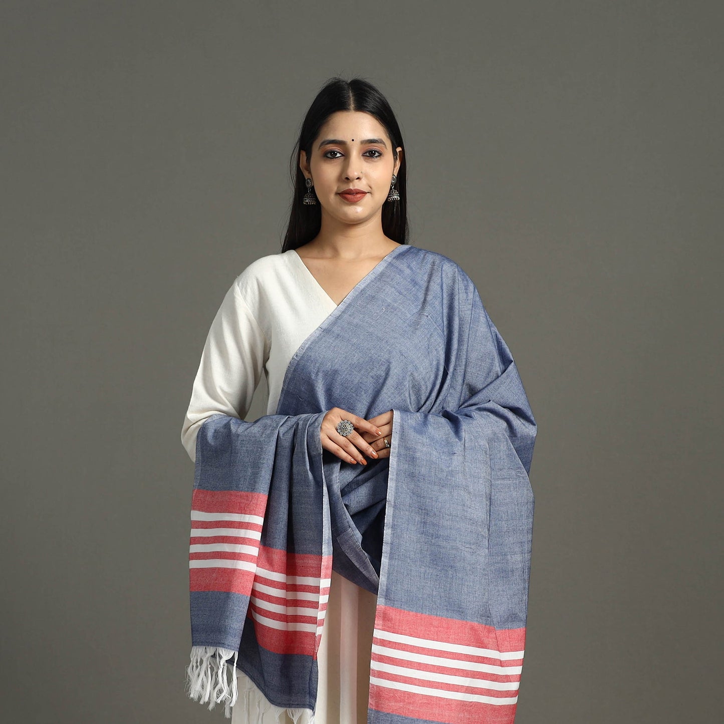 Blue - chendamangalam kuriappilly cotton handloom dupatta