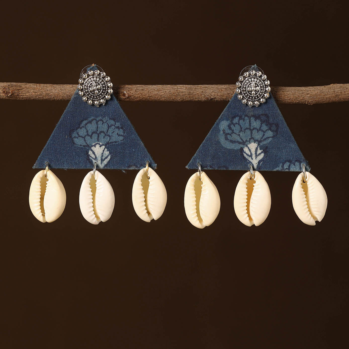 Blue - chhavi fabart shell work earrings - handcrafted