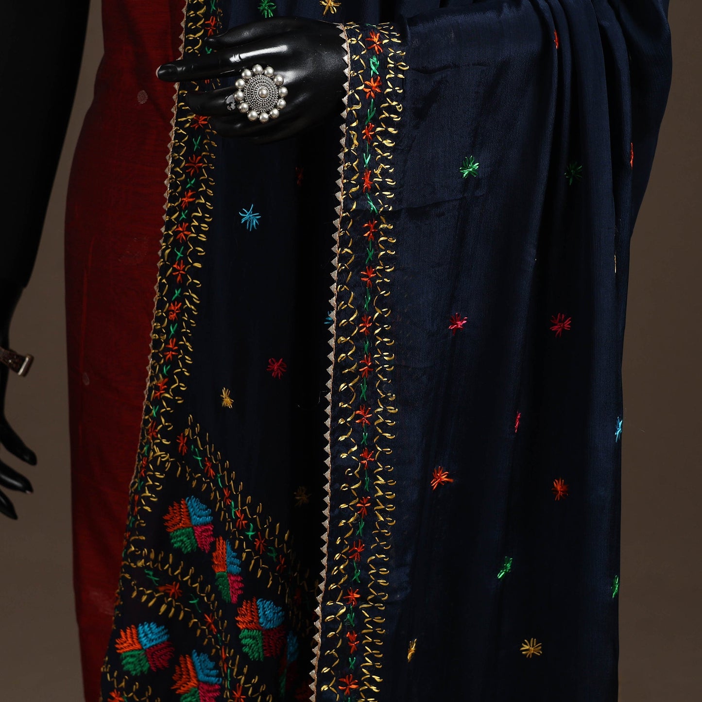 Chinon silk hand embroidered phulkari dupatta 11