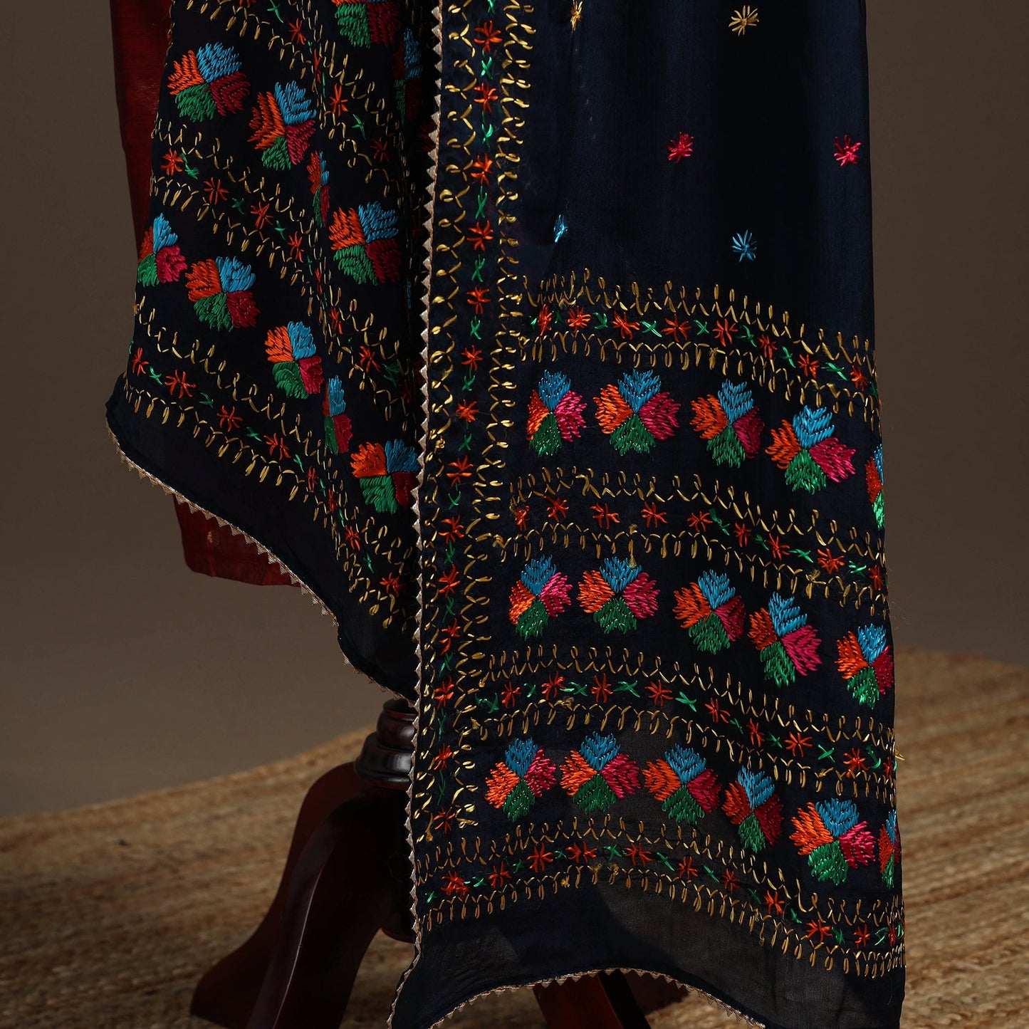 Chinon silk hand embroidered phulkari dupatta 11