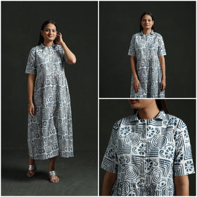 Collared neck buttoned down flared cotton hand block batik