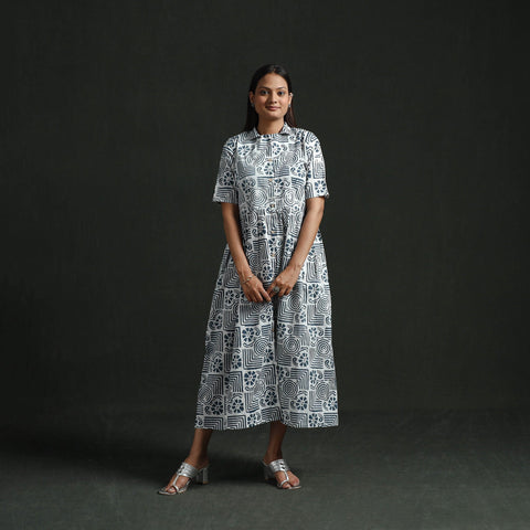 Collared neck buttoned down flared cotton hand block batik