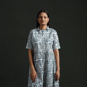 Collared neck buttoned down flared cotton hand block batik