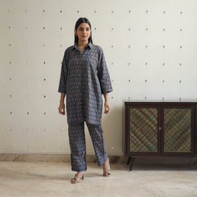 Buy Blue Cotton Ajrakh Block Print Night Suit Set
