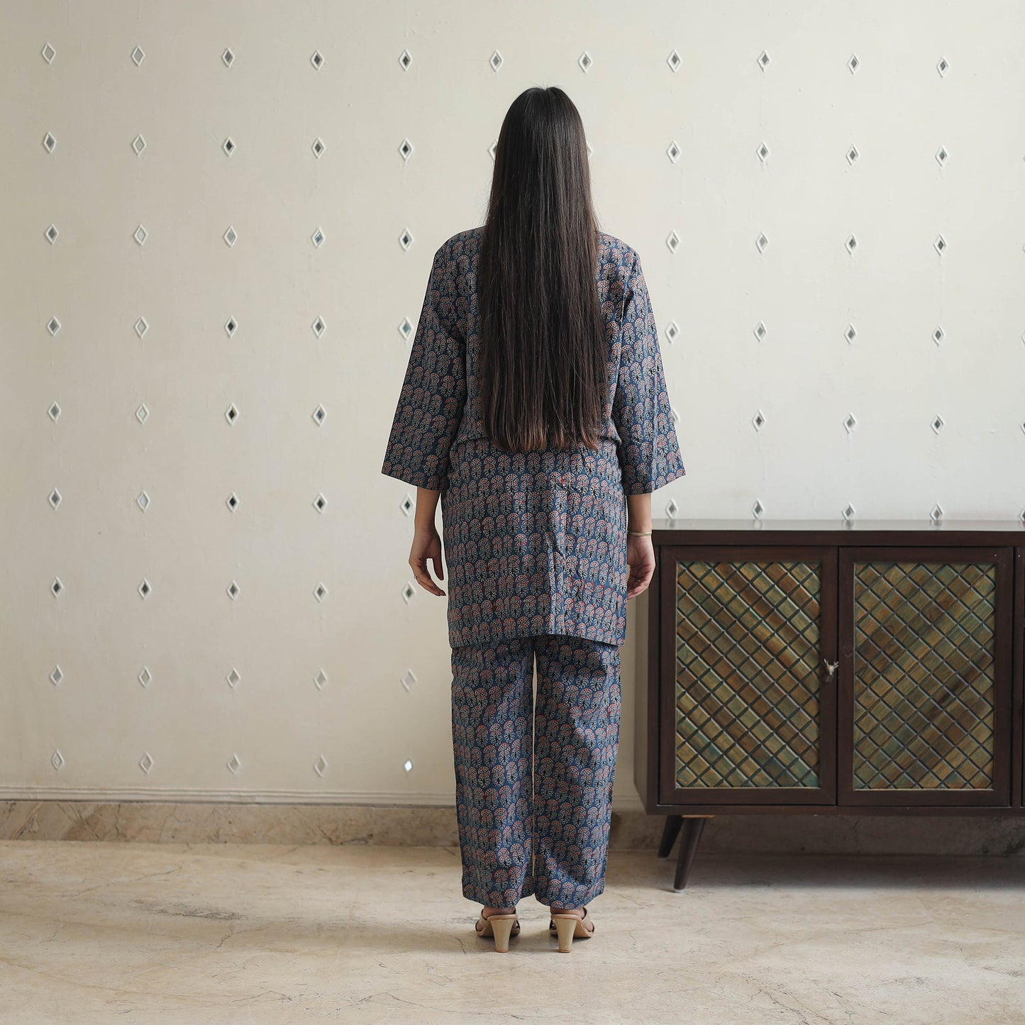 Buy Blue Cotton Ajrakh Block Print Night Suit Set