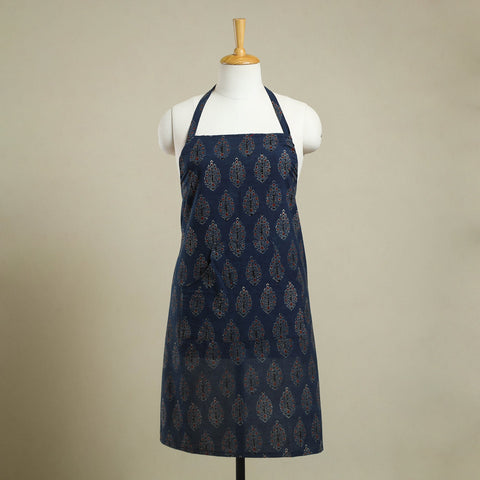  Blue Ajrakh Block Print Cotton Apron with Pocket
