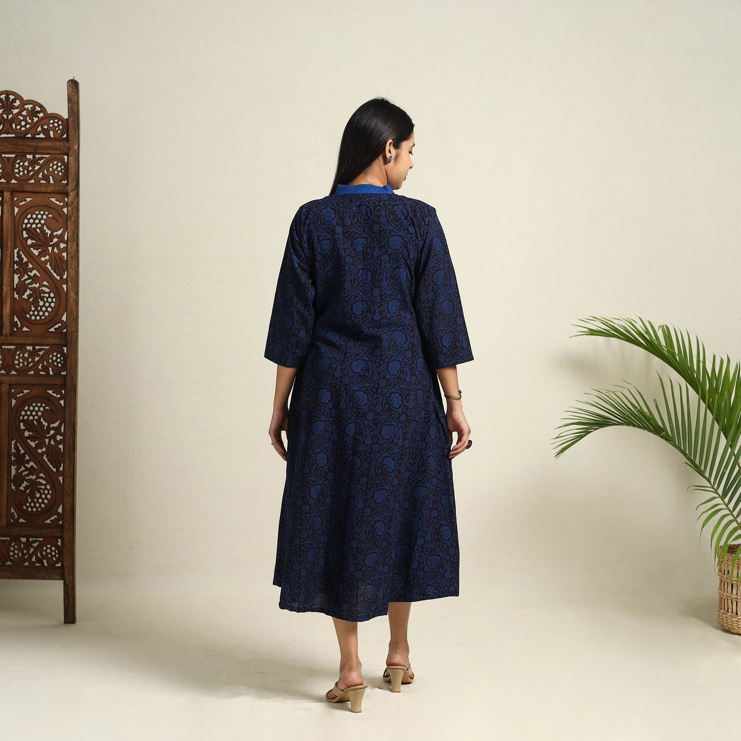 Buy Blue Block Print Cotton Bagh Dress