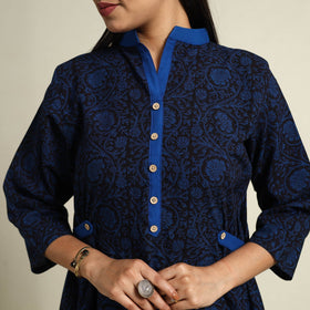 Buy Blue Block Print Cotton Bagh Dress