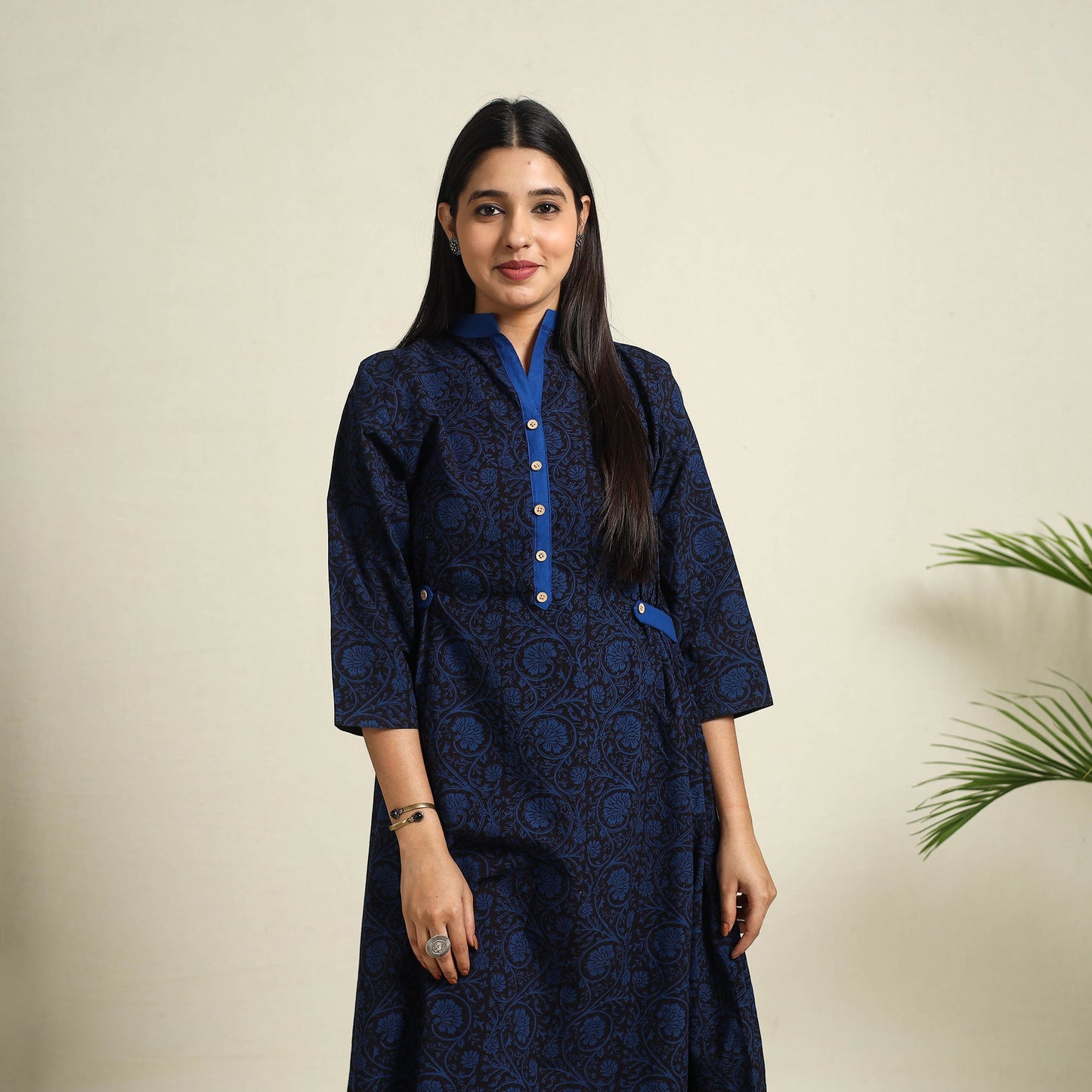 Buy Blue Block Print Cotton Bagh Dress