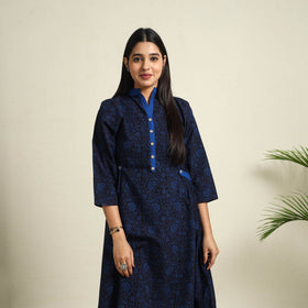 Buy Blue Block Print Cotton Bagh Dress