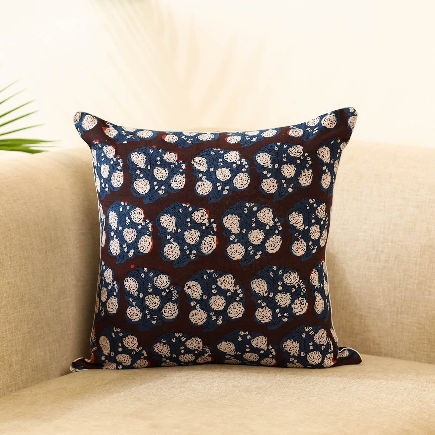 Blue - cotton bagru cushion cover 15 - handcrafted