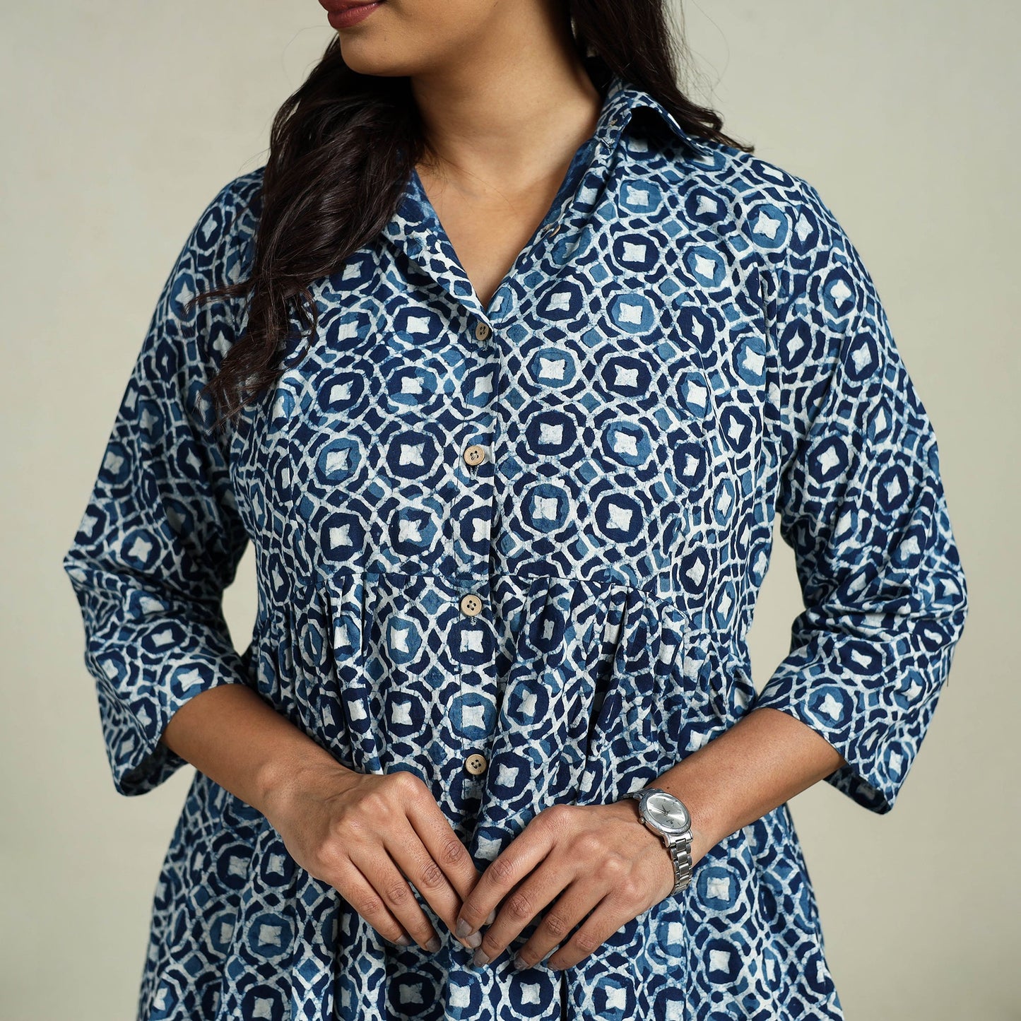  Blue Block Print Cotton Bagru Night Suit Set