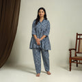  Blue Block Print Cotton Bagru Night Suit Set