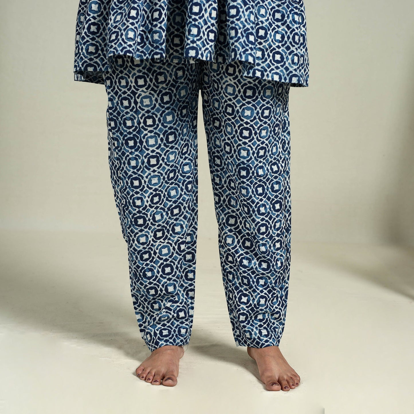  Blue Block Print Cotton Bagru Night Suit Set