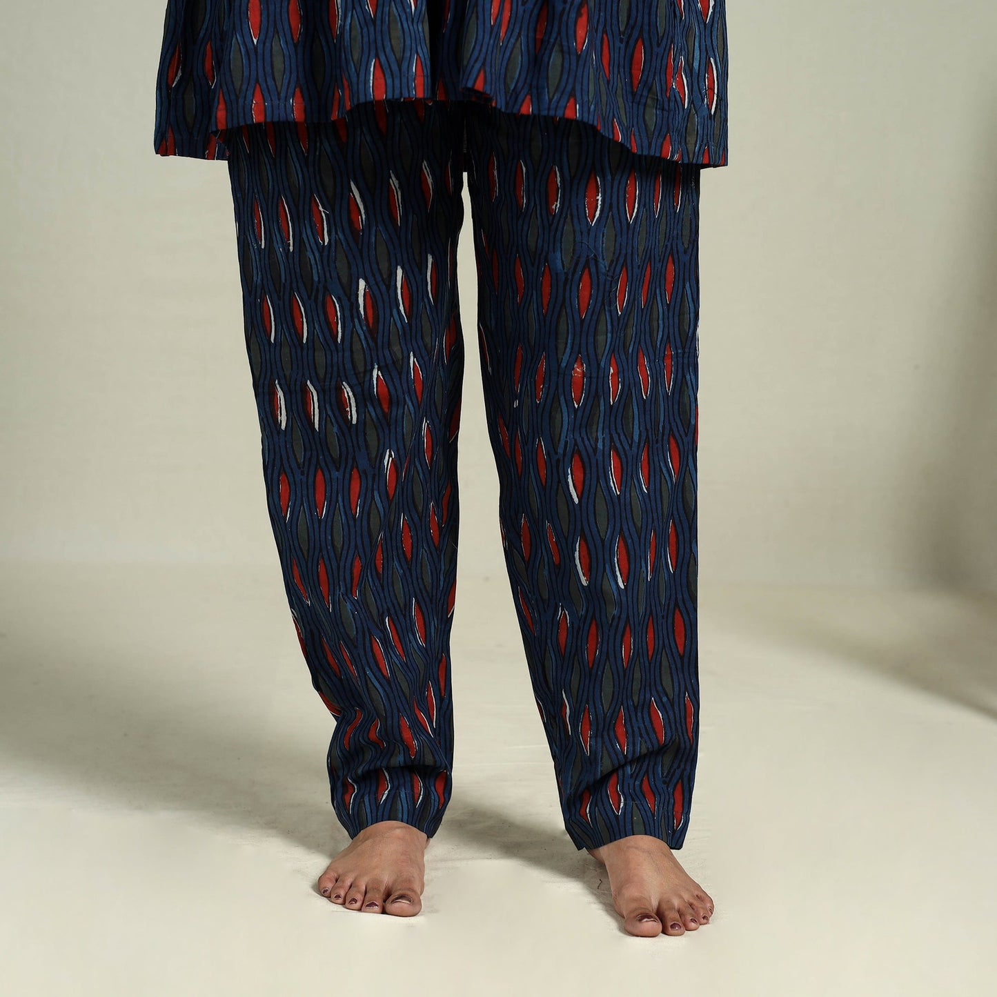  Blue Block Print Cotton Bagru Night Suit Set