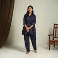  Blue Block Print Cotton Bagru Night Suit Set