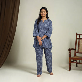 Buy Blue Block Print Cotton Bagru Night Suit Set