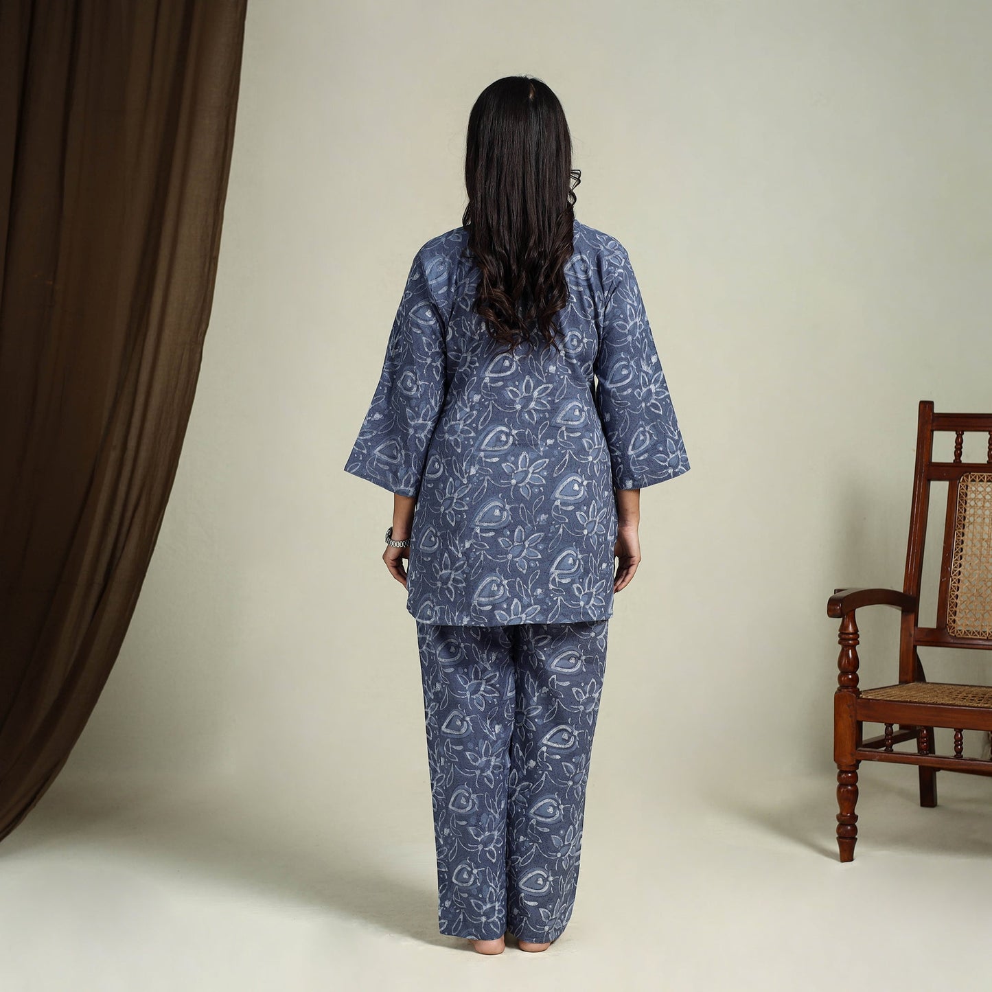 Buy Blue Block Print Cotton Bagru Night Suit Set