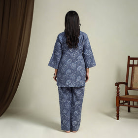 Buy Blue Block Print Cotton Bagru Night Suit Set