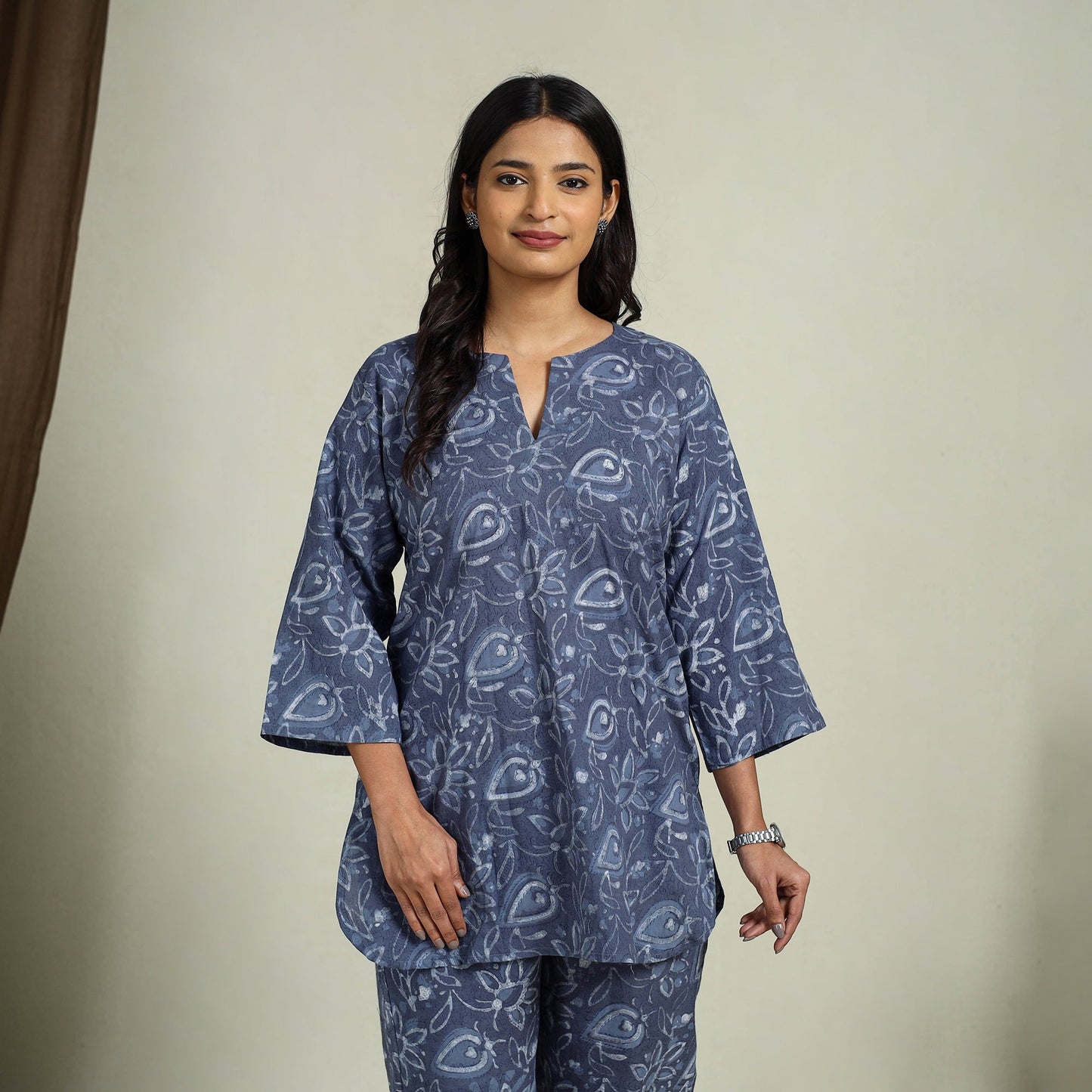 Buy Blue Block Print Cotton Bagru Night Suit Set